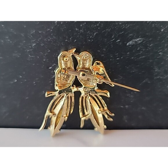 Two Birds Rhinestone Gold Tone Metal Brooch Vintage Costume Jewelry - Picture 8 of 10